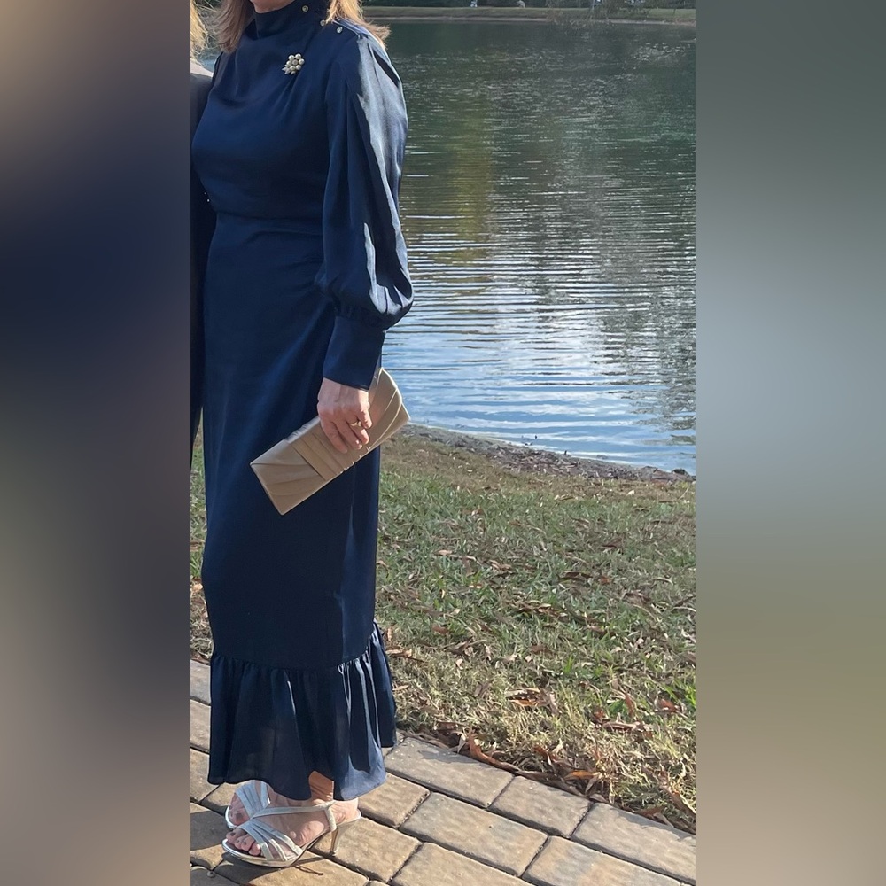 Alden Adair “Parker” Elegant Navy Midnight Blue Maxi Dress 3/4 length Medium